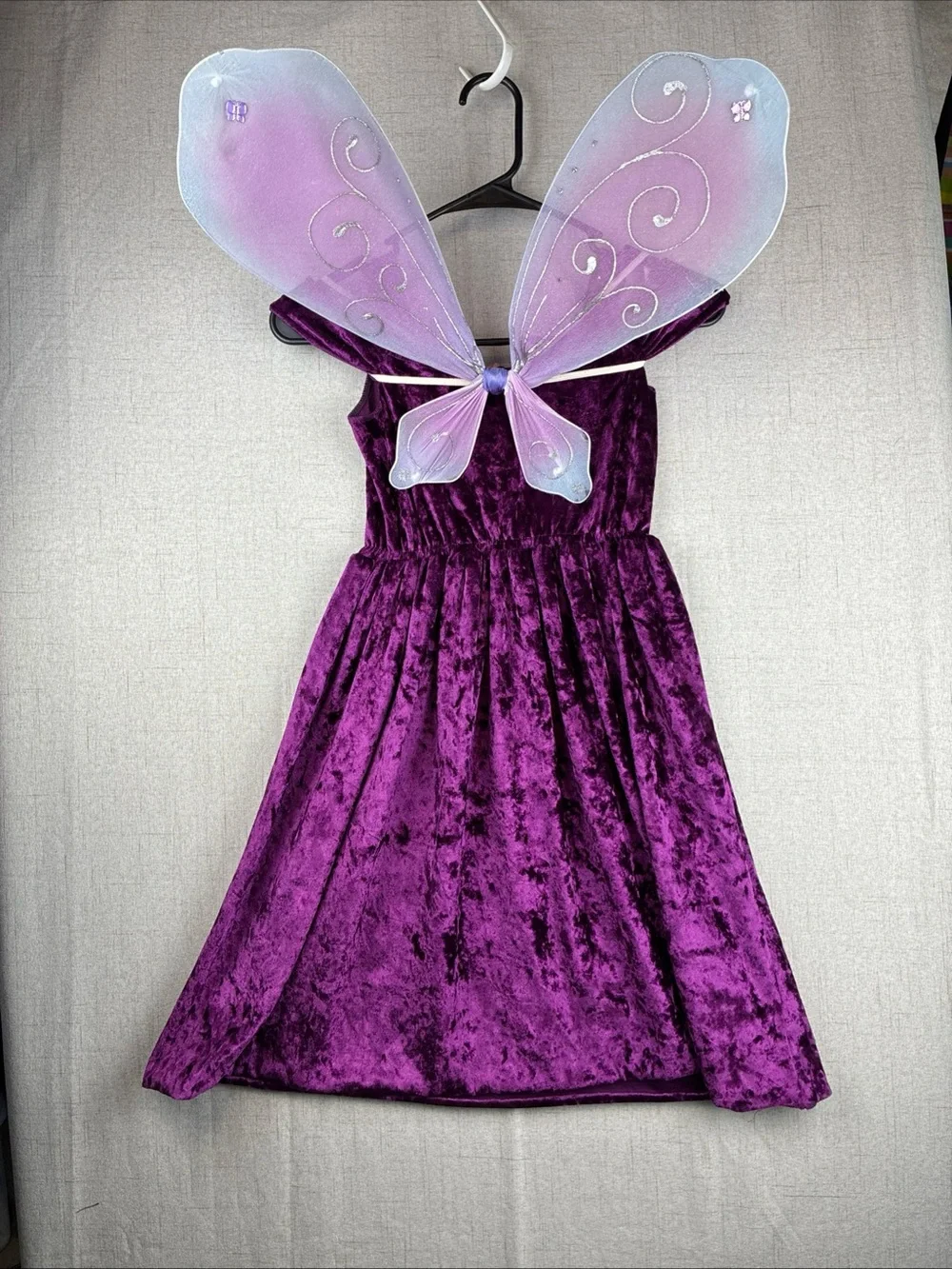 Teetot Purple Crushed Velvet Girls Halloween Costume Fairy Wings Tiara Pink Rose